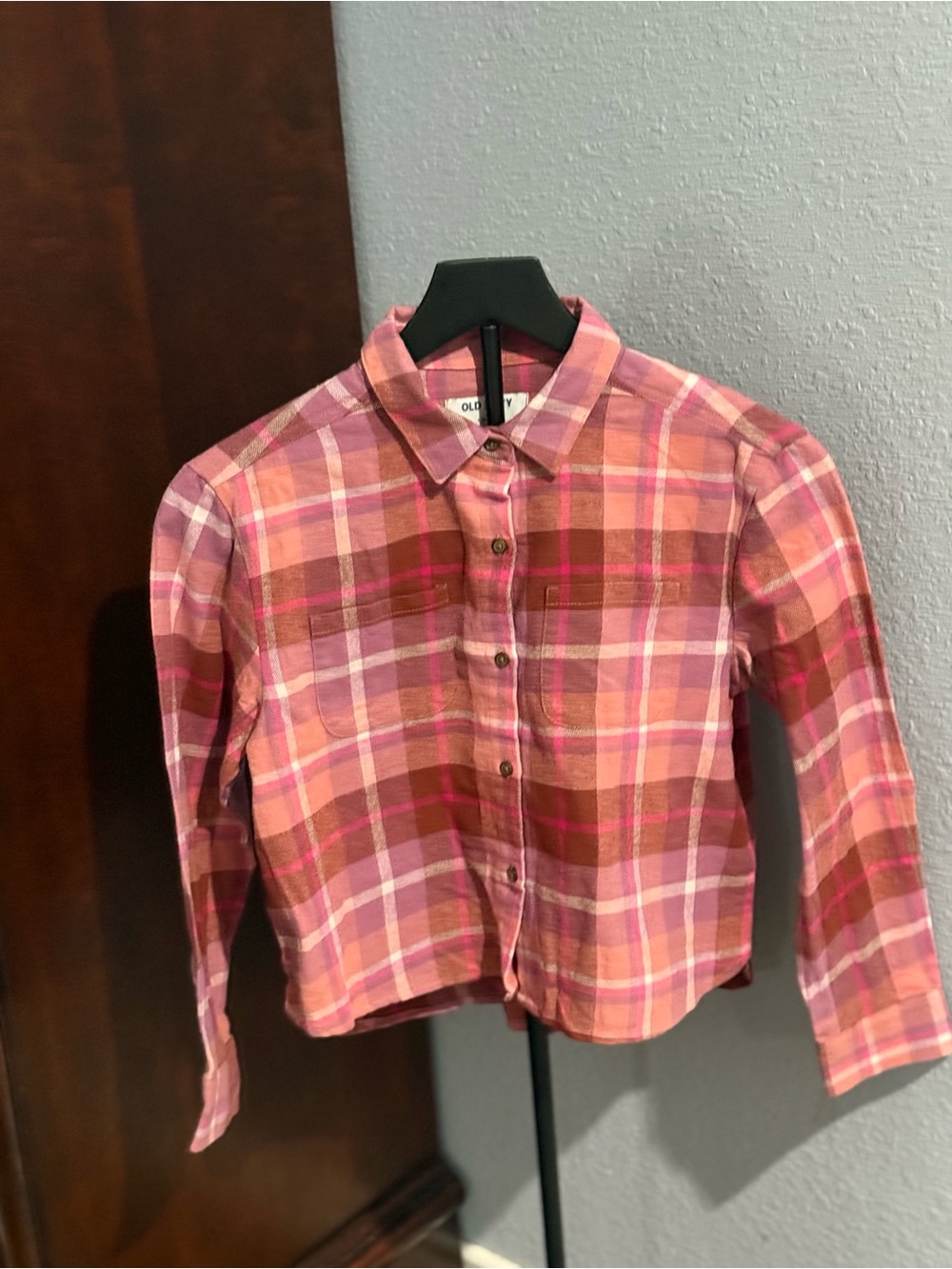Old Navy Pink and Brown Plaid Button-Down Shirt